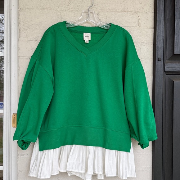 NWT Anthropologie Maeve Green/White V-Neck Twofer Knit Pullover Small - Picture 2 of 12